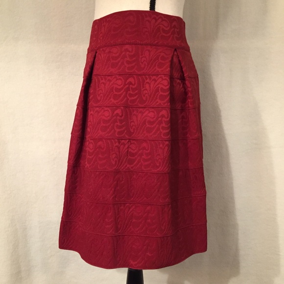 NWT Maeve Anthropologie red scholastic structured banded pleated full skirt - Picture 6 of 12